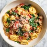 One-Pan Italian Sausage and Cheese Tortellini Skillet Recipe