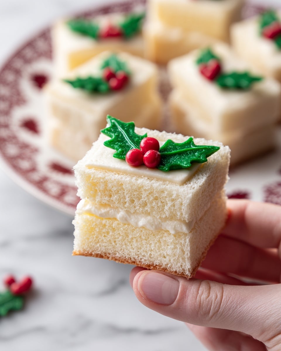 Christmas Tree and Holly Shaped Tea Sandwiches with Pineapple Cream Cheese and Pomegranate Decorations Recipe
