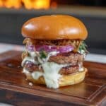 Choripan Burger with Chimichurri, Pickled Red Onions, and Jalapenos Recipe