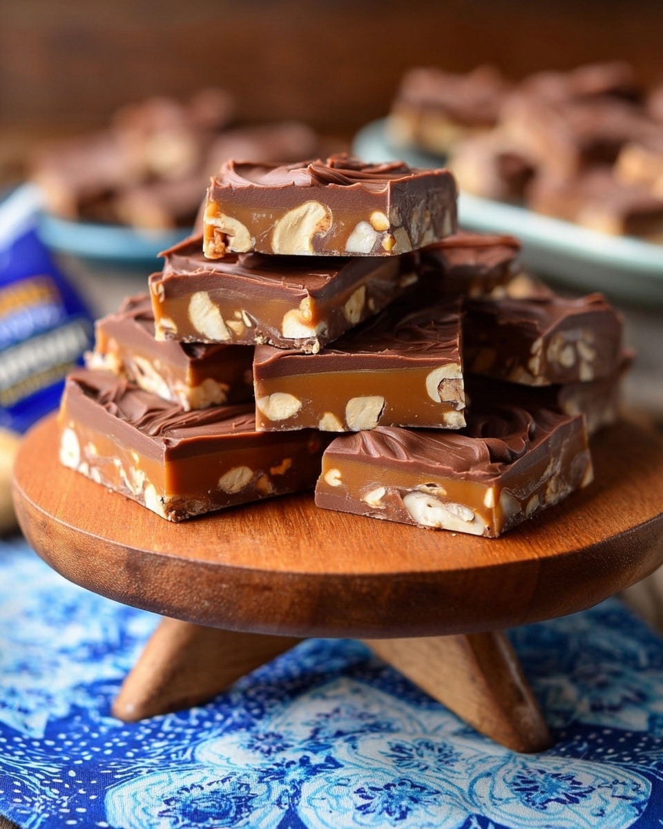 The image shows broken pieces of a treat with two visible layers. The top layer is smooth milk chocolate with a light brown color, slightly shiny with gentle swirled texture. The bottom layer is crunchy with a mix of light tan and golden colors, made of pretzel bits and nuts. The broken pieces are scattered on a white marbled surface, showing the crunchy layer under the milk chocolate top. photo taken with an iphone --ar 4:5 --v 7