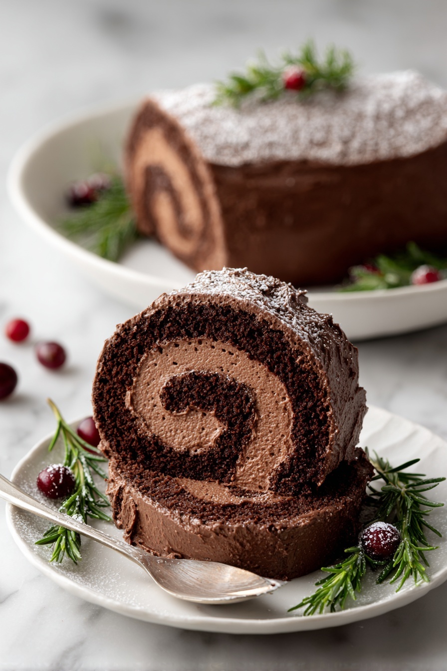 Chocolate Yule Log Cake Recipe 8 Chocolate Yule Log Cake Recipe - Serving