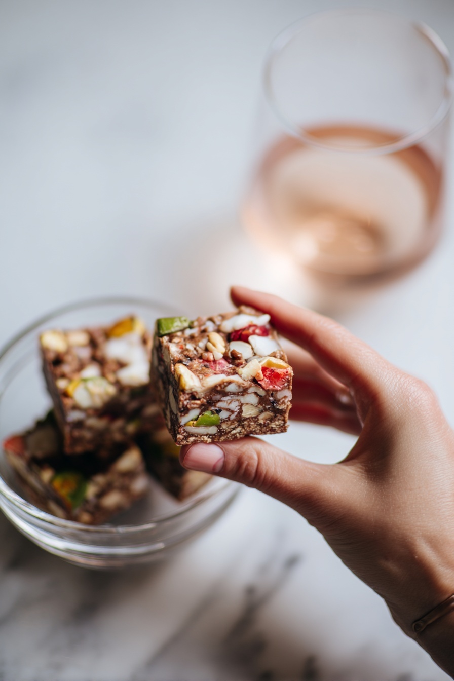 Church Window Cookies Recipe 8 The image shows a round dessert with a rich dark brown chocolate base that has a smooth texture. On the chocolate surface, there are many irregular, soft pastel-colored pieces embedded throughout, in green, light yellow, pink, and orange shades, creating a mosaic effect. Around the edge of the dessert, there are white shredded coconut flakes adding a rough texture border. The dessert is placed directly on a white marbled surface, which provides a clean and bright background. Photo taken with an iphone --ar 2:3 --v 7 - Church Window Cookies, colorful no-bake cookies, holiday cookie recipes, marshmallow chocolate treats, easy Christmas desserts