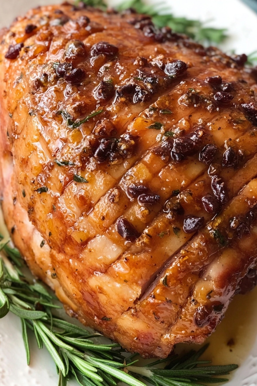Crock Pot Cranberry Turkey Breast Recipe 6 The image shows a thick piece of cooked light tan meat with a shiny caramelized brown glaze on top, sitting on a white plate next to fresh green rosemary sprigs. A woman's hand is holding a silver fork, pulling apart soft slices of the meat, showing the moist and tender inside with slight texture lines. A white bowl filled with dark brown sauce is nearby on a white marbled surface. The lighting highlights the glossy glaze and tender meat fibers. photo taken with an iphone --ar 2:3 --v 7 - Crock Pot Cranberry Turkey Breast, slow cooker turkey recipe, festive turkey dinner, cranberry orange turkey, juicy turkey breast slow cooker