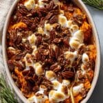 Sweet Potato Maple Casserole with Raisins and Pecan Topping Recipe