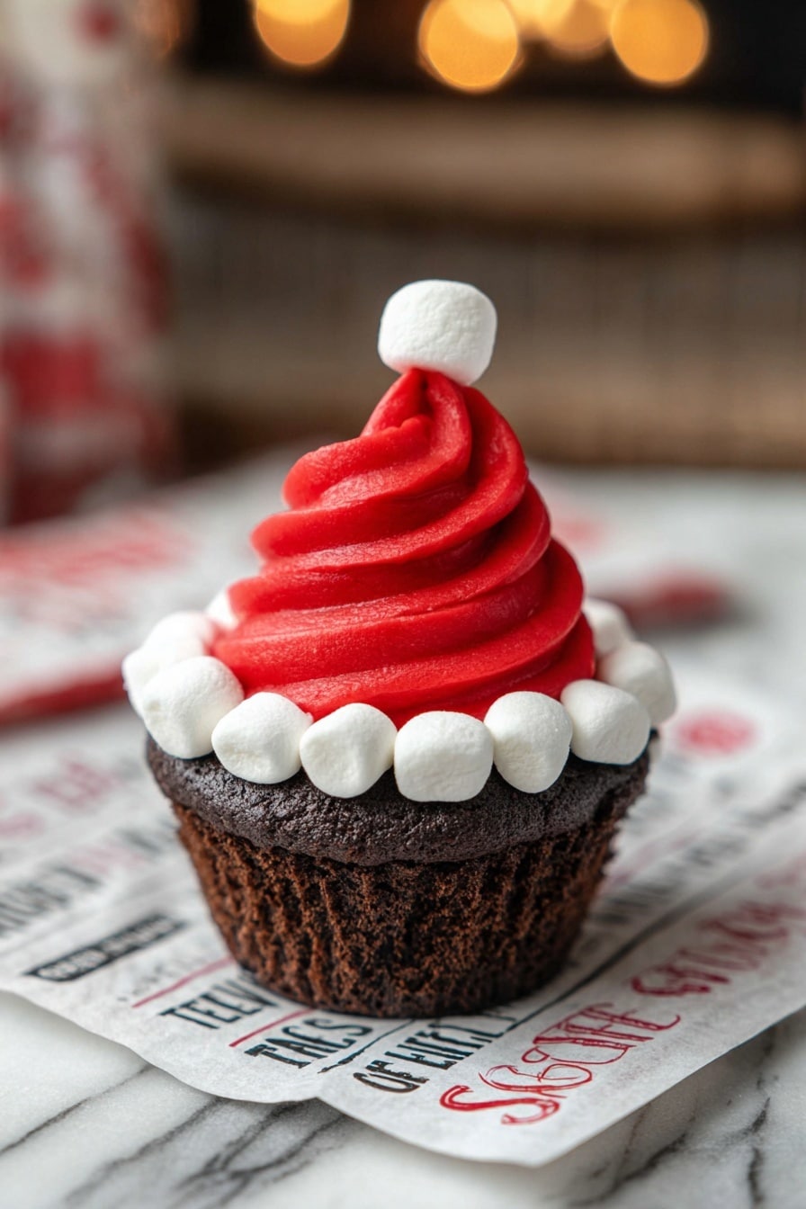 Santa Hat Cupcakes with Mini Marshmallows Recipe