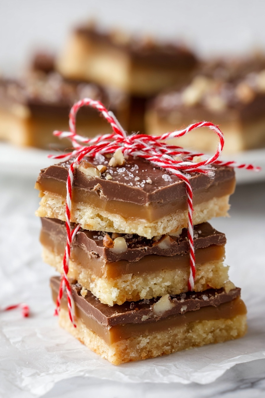 The image shows pieces of a layered treat stacked on a white plate on a white marbled surface. Each piece has three layers: a bottom layer of light golden brown crunchy toffee, a middle layer of slightly airy, light beige biscuit or cracker, and a top layer of smooth, rich dark brown chocolate spread evenly. The chocolate is sprinkled with small, chopped pecan nuts and a few flakes of light salt, giving texture and contrast. Some pieces are slightly broken, showing the inside layers clearly. Photo taken with an iphone --ar 2:3 --v 7 - Saltine Cracker Toffee, Saltine Toffee Recipe, Easy Toffee Cookies, Holiday Toffee, Quick Toffee Dessert