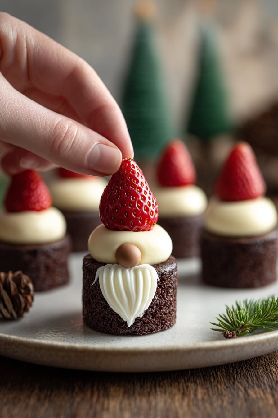 Brownie Gnome Bites with Strawberries Recipe 8 Brownie Gnome Bites with Strawberries Recipe - Serving