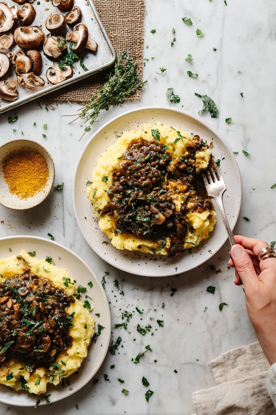 Vegan Lentil Mushroom Stew over Mashed Potatoes Recipe