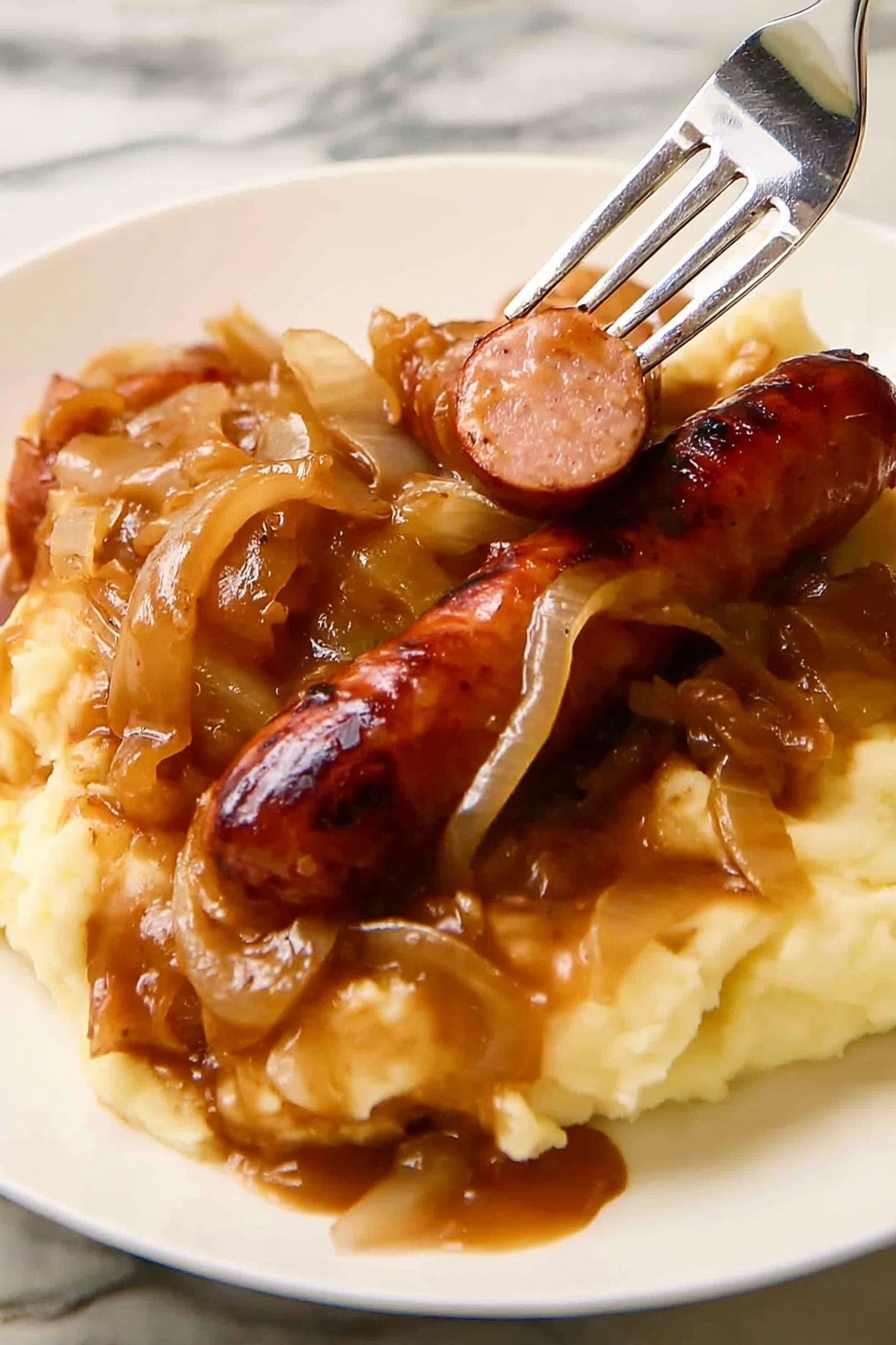 Stout Sausage with Onion Gravy and Mashed Potatoes Recipe