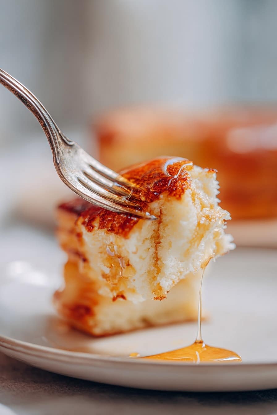 Fluffy Pancake Recipe 8 A stack of three thick, golden-brown pancakes sits in the center of a white plate on a white marbled surface. The pancakes are fluffy with smooth, lightly browned tops and soft edges. The top pancake is decorated with three plump, dark blue blueberries and a small green leaf. More blueberries are scattered around the plate. A silver fork with intricate cut-out designs leans against the stack on the right side. The background shows a blurry white cup and some scattered blueberries, creating a cozy breakfast scene. photo taken with an iphone --ar 2:3 --v 7 - Fluffy Pancake, pancake recipe, easy pancake recipe, soft pancakes, weekend breakfast ideas