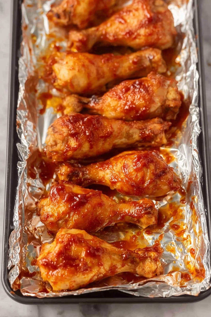 The image shows a black slow cooker filled with many cooked chicken drumsticks. The drumsticks have a shiny dark reddish-brown sauce on them, and some small green herbs are sprinkled evenly on top. The texture of the drumsticks is glossy and slightly charred, making them look well cooked and flavorful. The slow cooker is set on a white marbled surface with a black and white checkered cloth nearby. Photo taken with an iphone --ar 2:3 --v 7 - Crockpot BBQ Chicken Drumsticks, easy crockpot chicken recipes, beginner-friendly slow cooker chicken, juicy chicken drumsticks, flavorful crockpot dinner