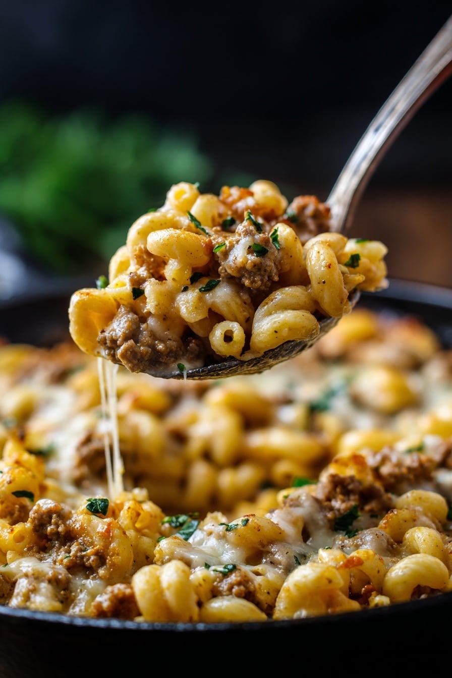 Loaded Cheeseburger Alfredo Pasta Recipe 8 Loaded Cheeseburger Alfredo Pasta Recipe - Serving