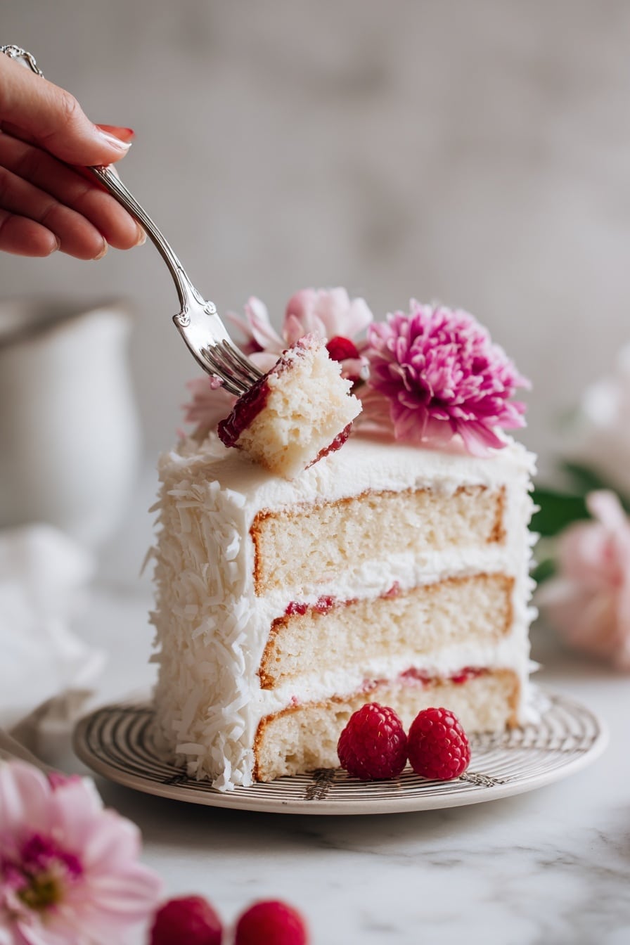 Raspberry Coconut Snowball Cake Recipe 8 Raspberry Coconut Snowball Cake Recipe - Serving