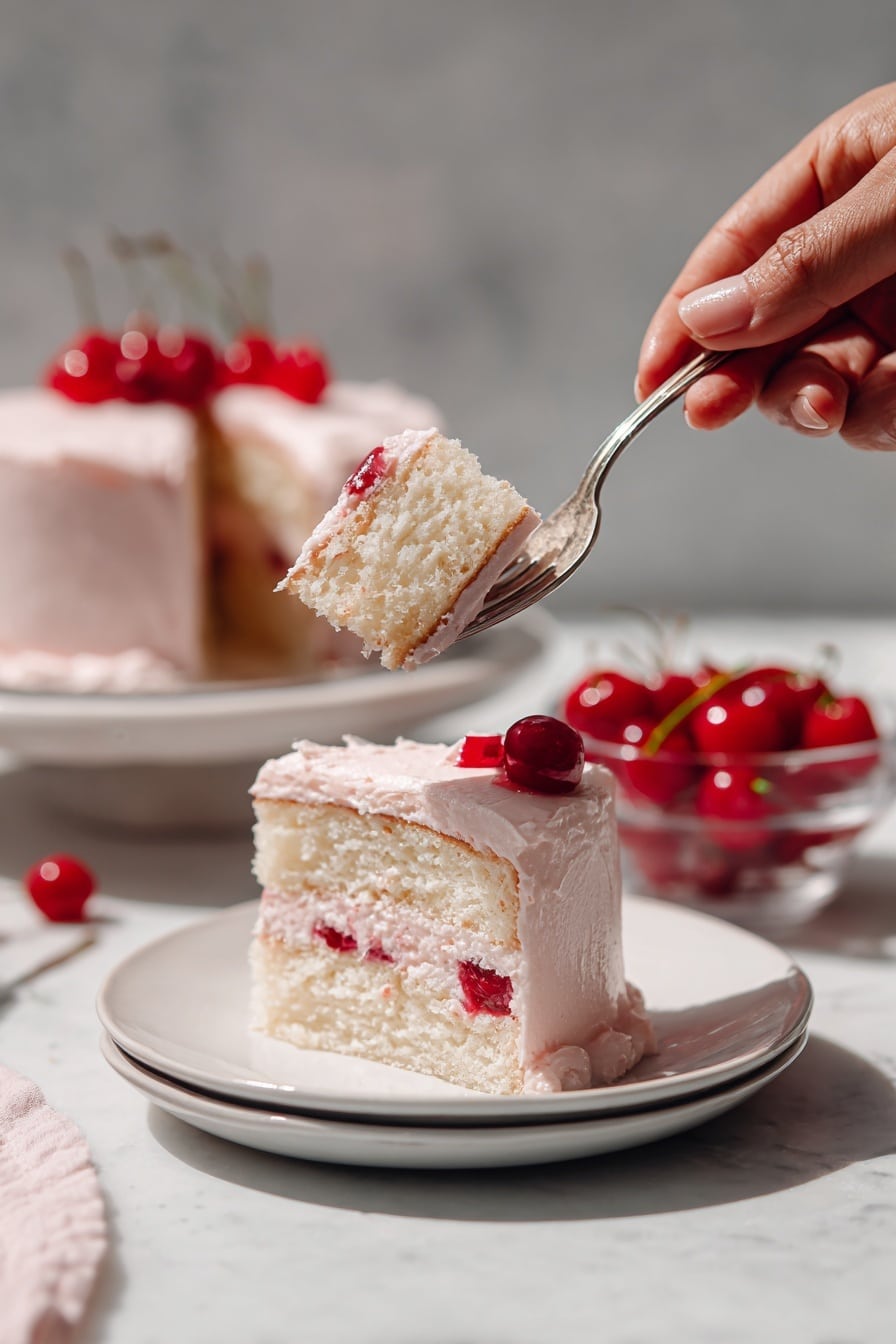 Cherry Almond Cake with Cherry Buttercream Recipe 8 Cherry Almond Cake with Cherry Buttercream Recipe - Serving