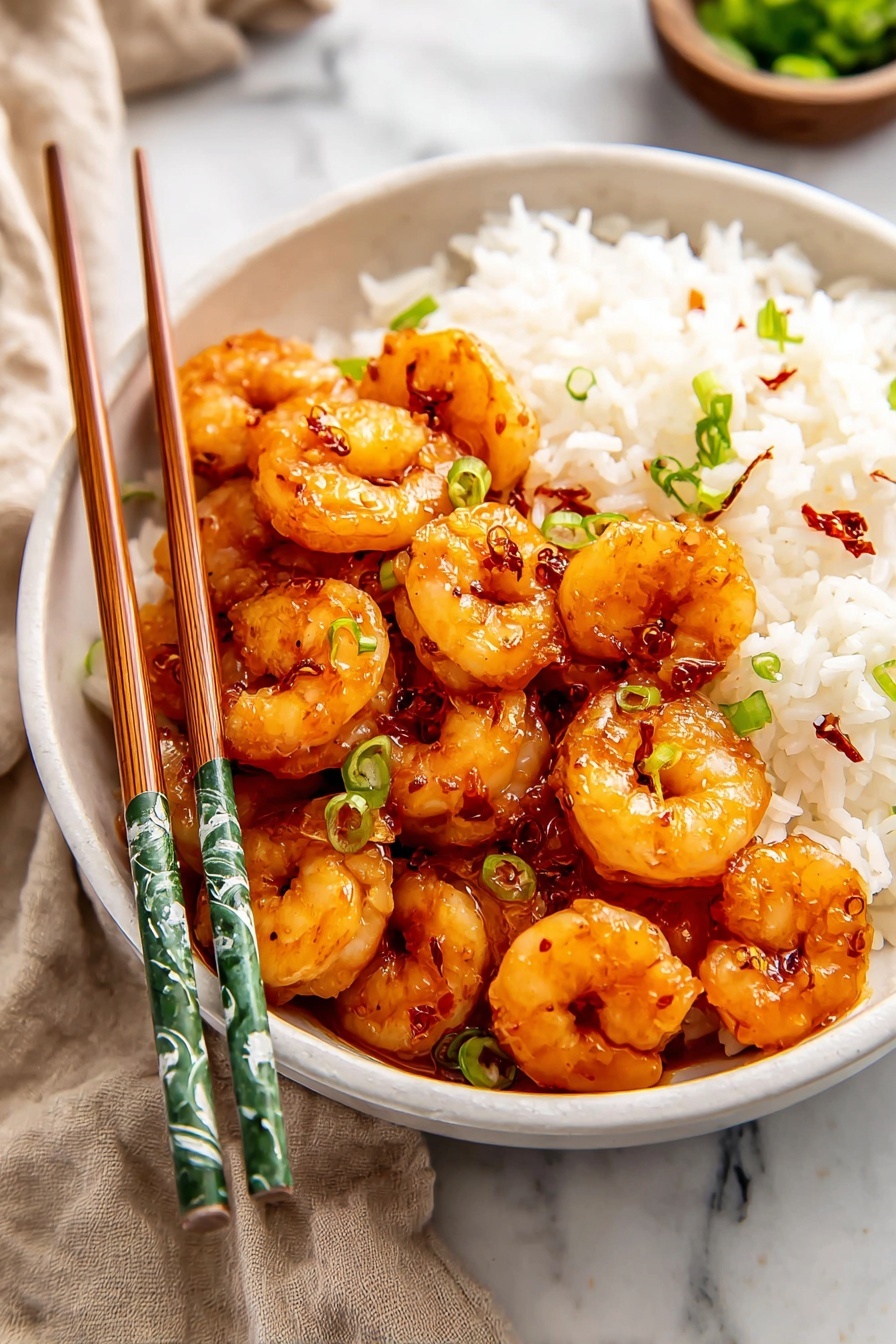 Sweet Honey Garlic Shrimp Recipe 6 A close-up view of a white plate filled with cooked shrimp covered in a shiny, golden orange sauce. The shrimp are glossy and slightly charred, showing rough and smooth textures, stacked loosely with some overlapping. Small green onion pieces are scattered on top and around, adding a fresh contrast to the warm colors. The background shows a white marbled surface. photo taken with an iphone --ar 2:3 --v 7 - Sweet Honey Garlic Shrimp, honey garlic shrimp, quick seafood dishes, easy shrimp recipes, flavorful seafood dinner