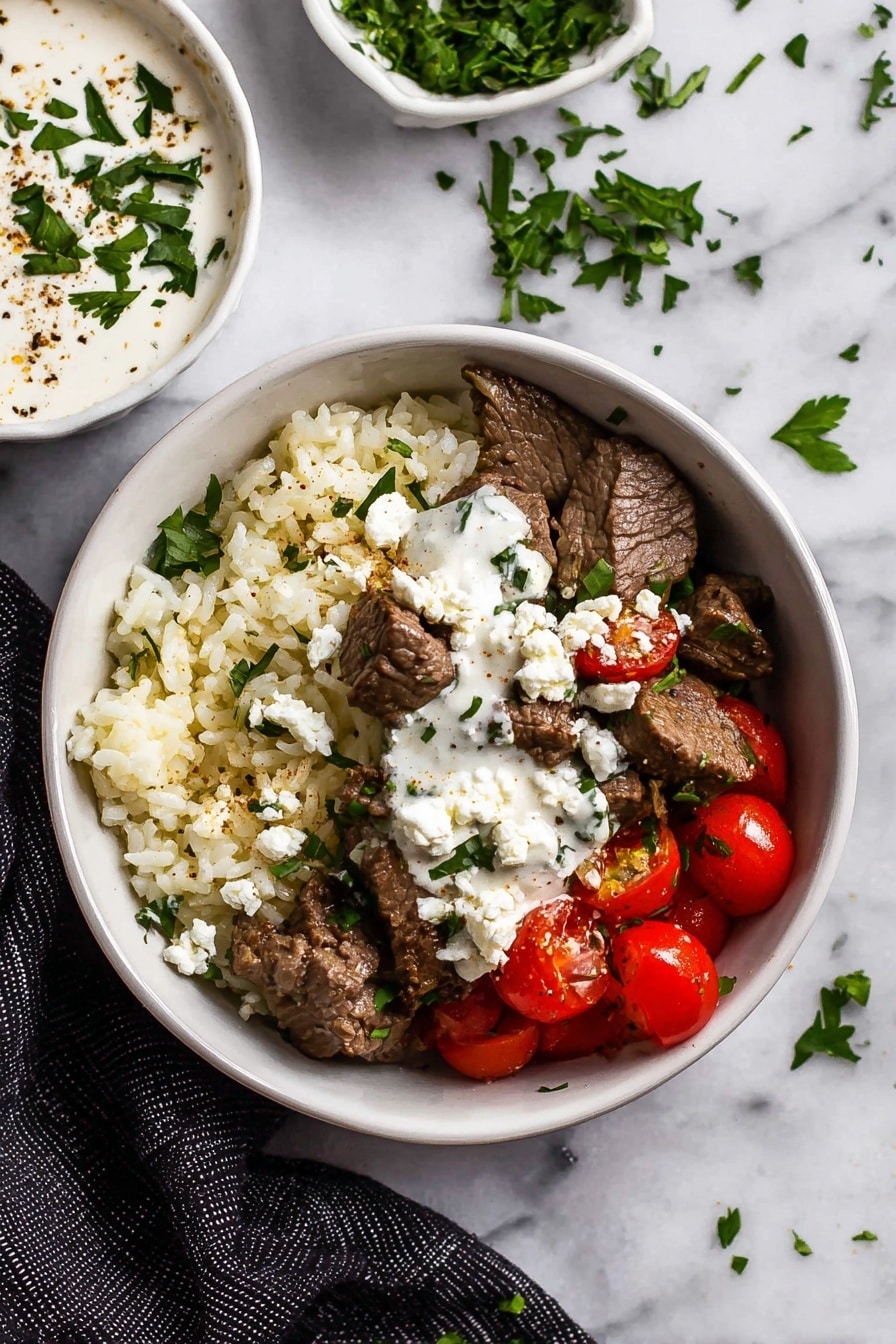 Mediterranean Steak Bites with Yogurt Sauce Recipe